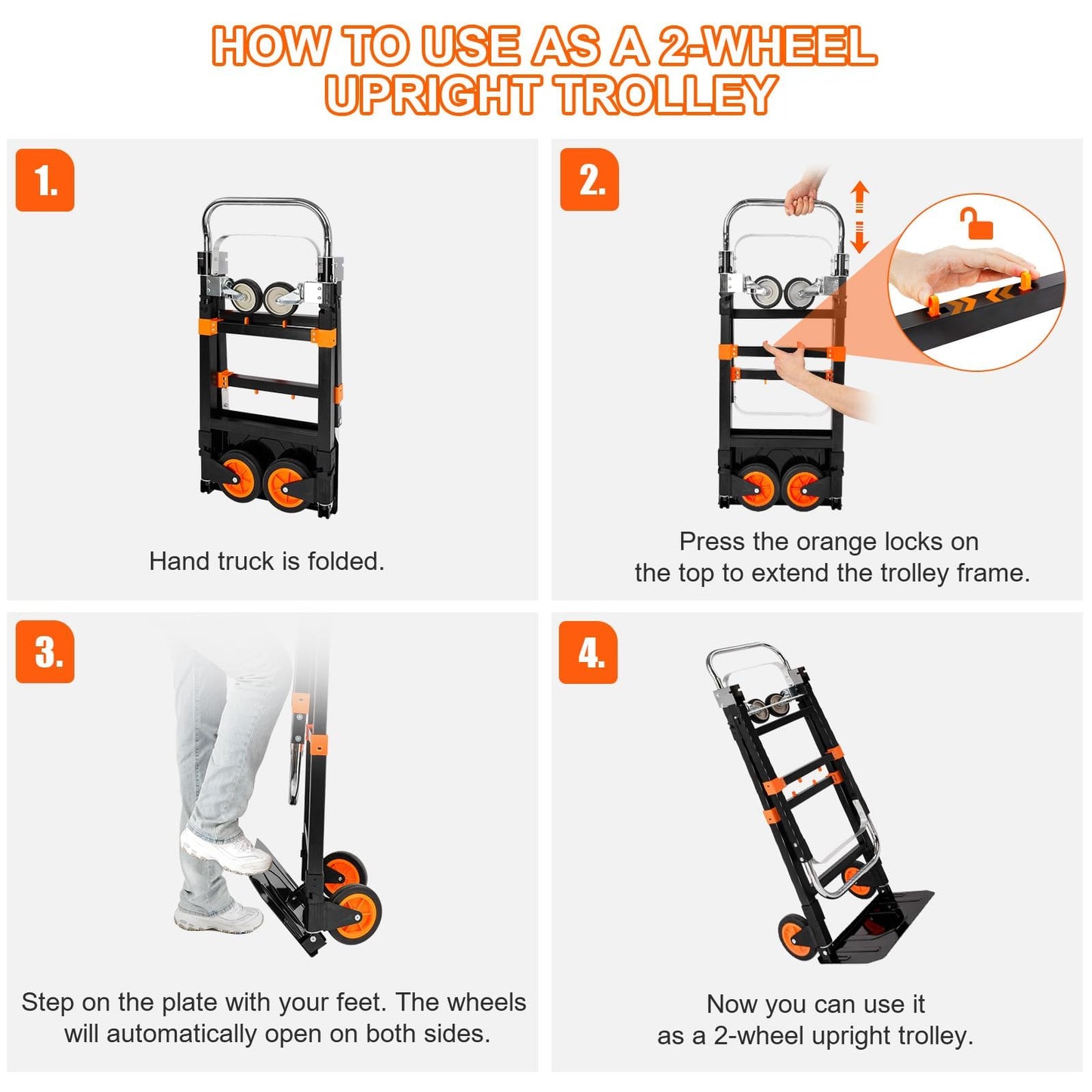 3-in-1 Aluminum Hand Truck Dolly, 660 lbs Heavy Duty Folding Trolley with Universal Wheels, Collapsible Platform Truck with Tie Down Straps for Warehouse, Supermarket, Office