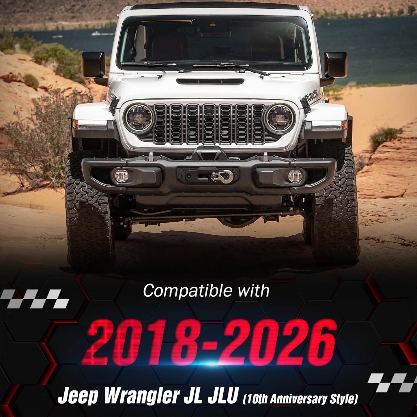 YZONA Winch Mounting Plate Compatible with 2018–2026 Jeep Wrangler JL JLU 10th Anniversary Style, Fits 10" x 4.5" Winch Bolt Pattern, Heavy-Duty Steel Bracket, 12000lb Towing Capacity, Black