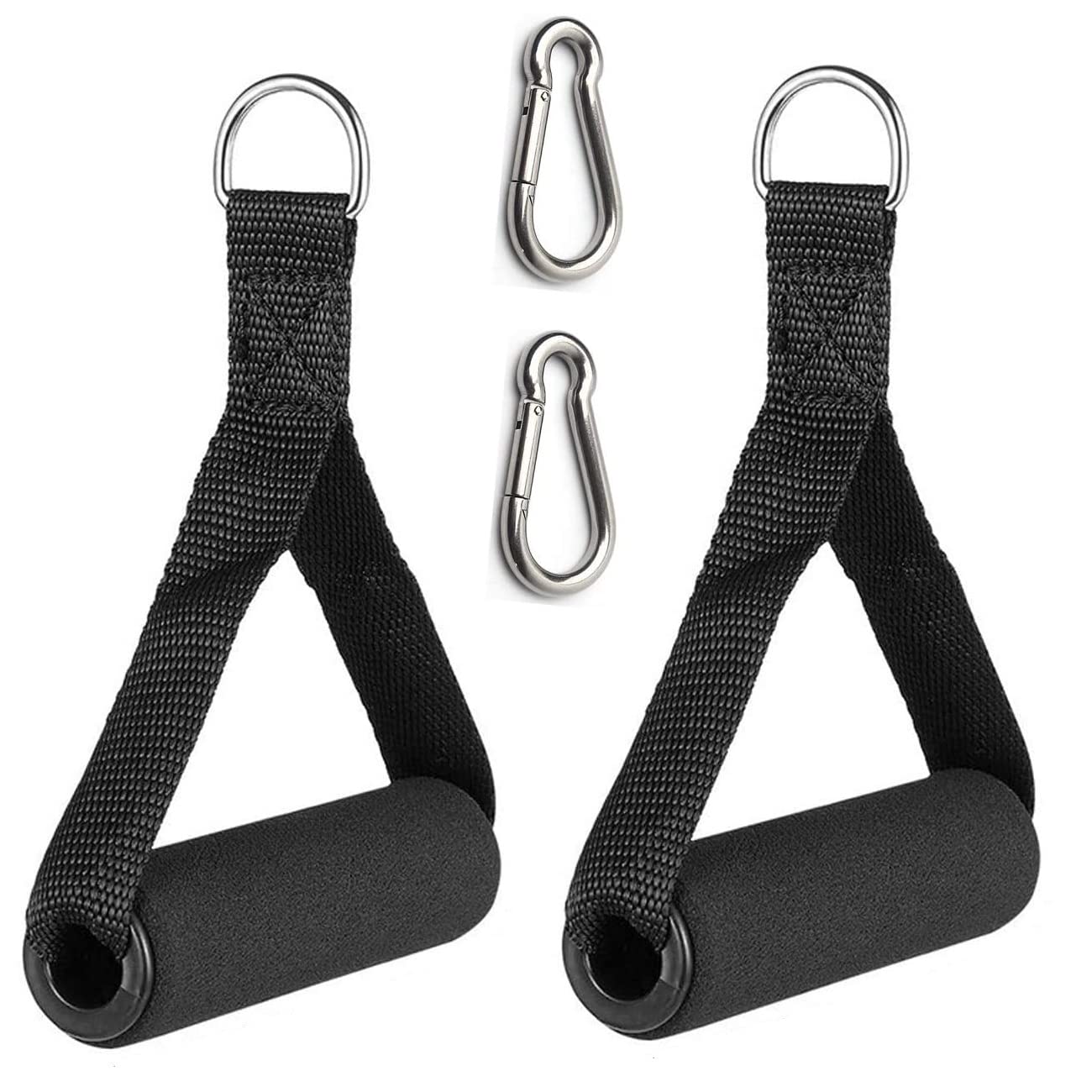 KARLOR Pack of 2 Grip Exercise Handle for Resistance Bands, Replacement Fitness Equipment with 2 Carabiner Hooks Clips, Pull Down Workout Accessories for Home Gym Fitness, Triceps, Rope, Yoga Stretch