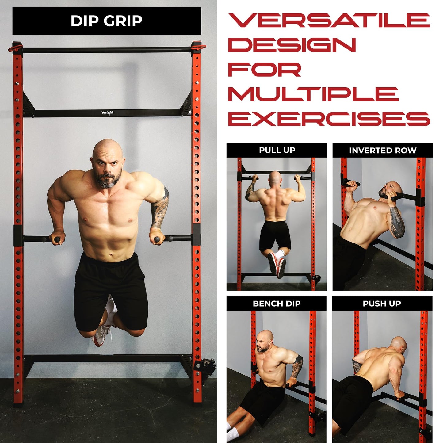 Yes4All 350 LBS Capacity - Dip Bars for 2x2 with 1" Hole Power Cage, Squat Rack Attachments - Narrow and Wide Grip Handles Dip Attachment for Dips, Pull Up, Push-up