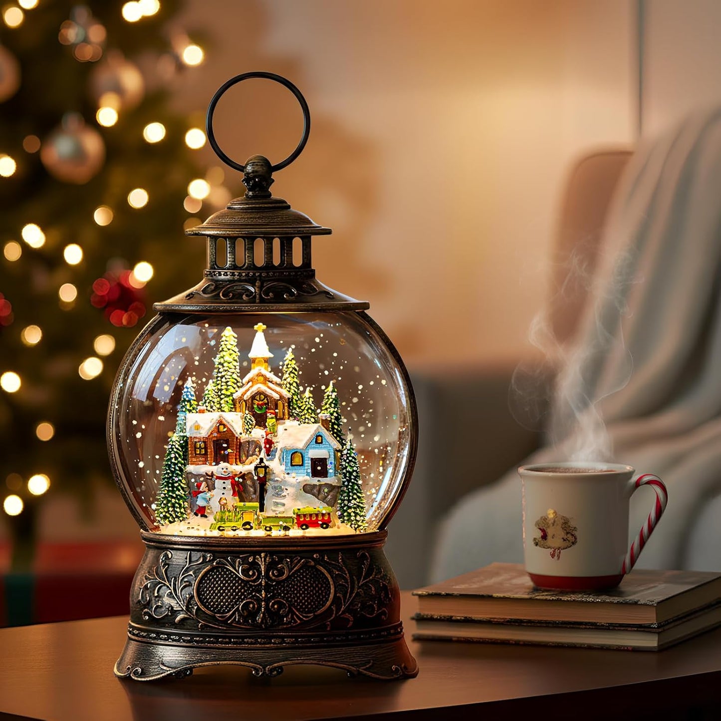 Regine Switzerland Christmas Snow Globe - Musical Snowy Train Lantern with 6-Hour Timer & USB/Battery Operated | Perfect Holiday Decoration Gift