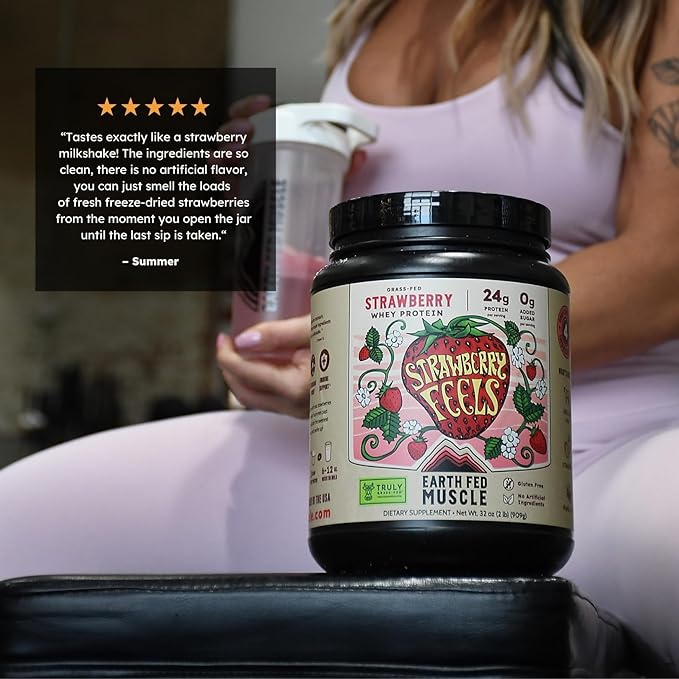 Earth Fed Muscle Strawberry?¯Feels??Forever) ??Irish Truly Grass?‘Fed Whey Protein Isolate, No Sugar, Soy?‘Free, Gluten?‘Free (2 lb, 29 Servings, Strawberry)