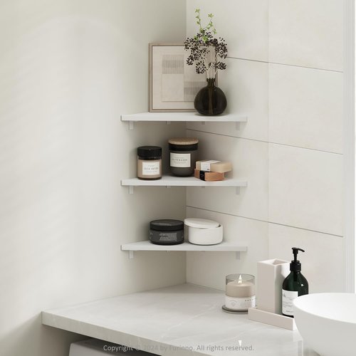 Furinno Rossi Triangle Floating Shelves - Set of 3 Geometric Wall-Mounted Shelves | White for Bathroom & Living Room