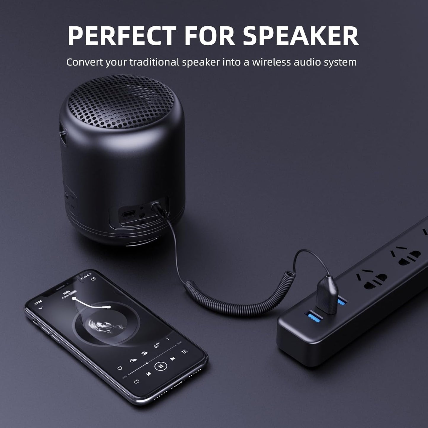 Smof 5.2 3.5mm Aux to Bluetooth Adapter Bluetooth Receiver with Built-in Microphone Aux Input for Music Streaming