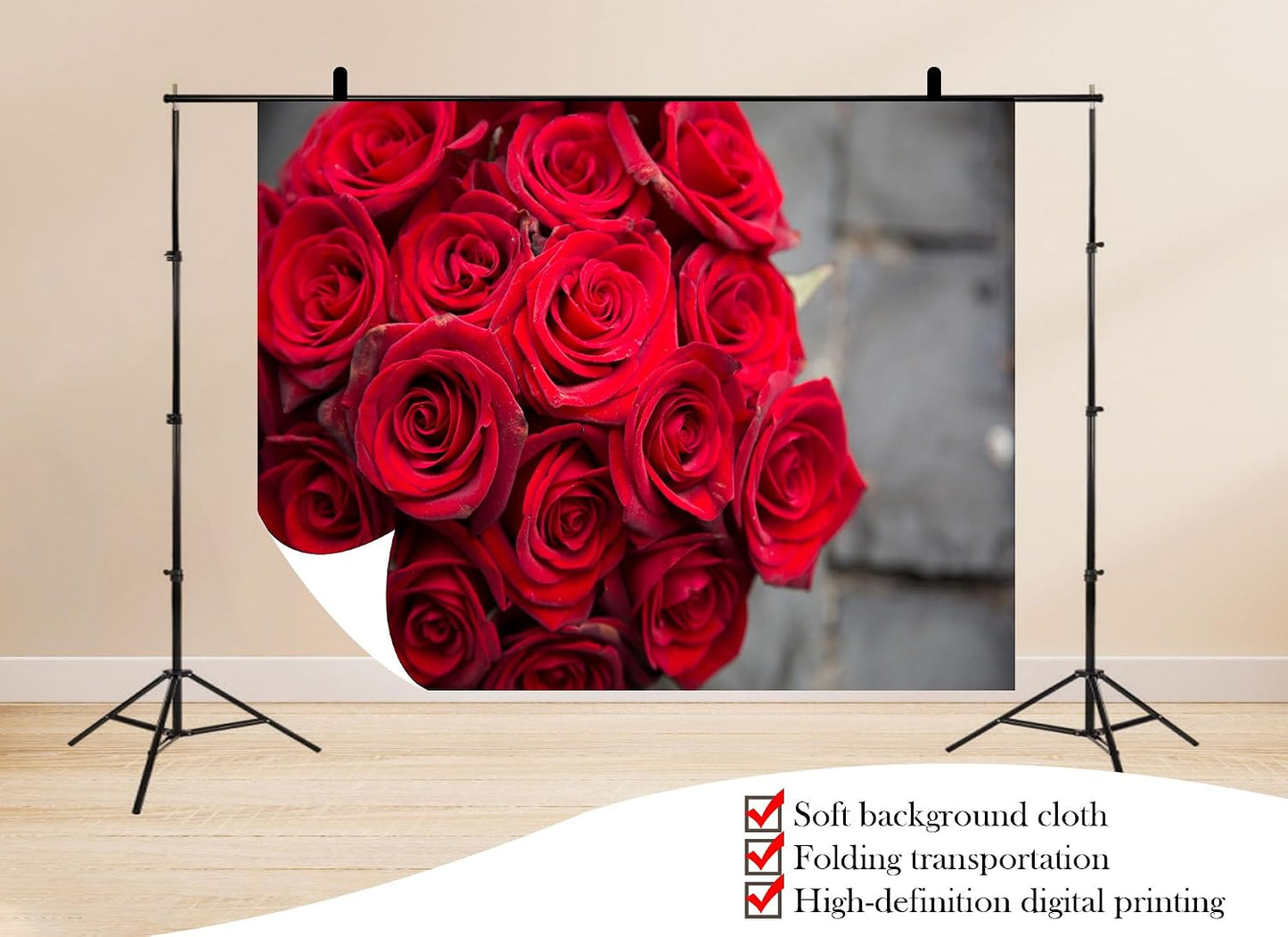 UPXIO 8x6ft Red Rose Bouquet Close Up Backdrop Romantic Floral Arrangement Photo Background Tapestry for Valentine's