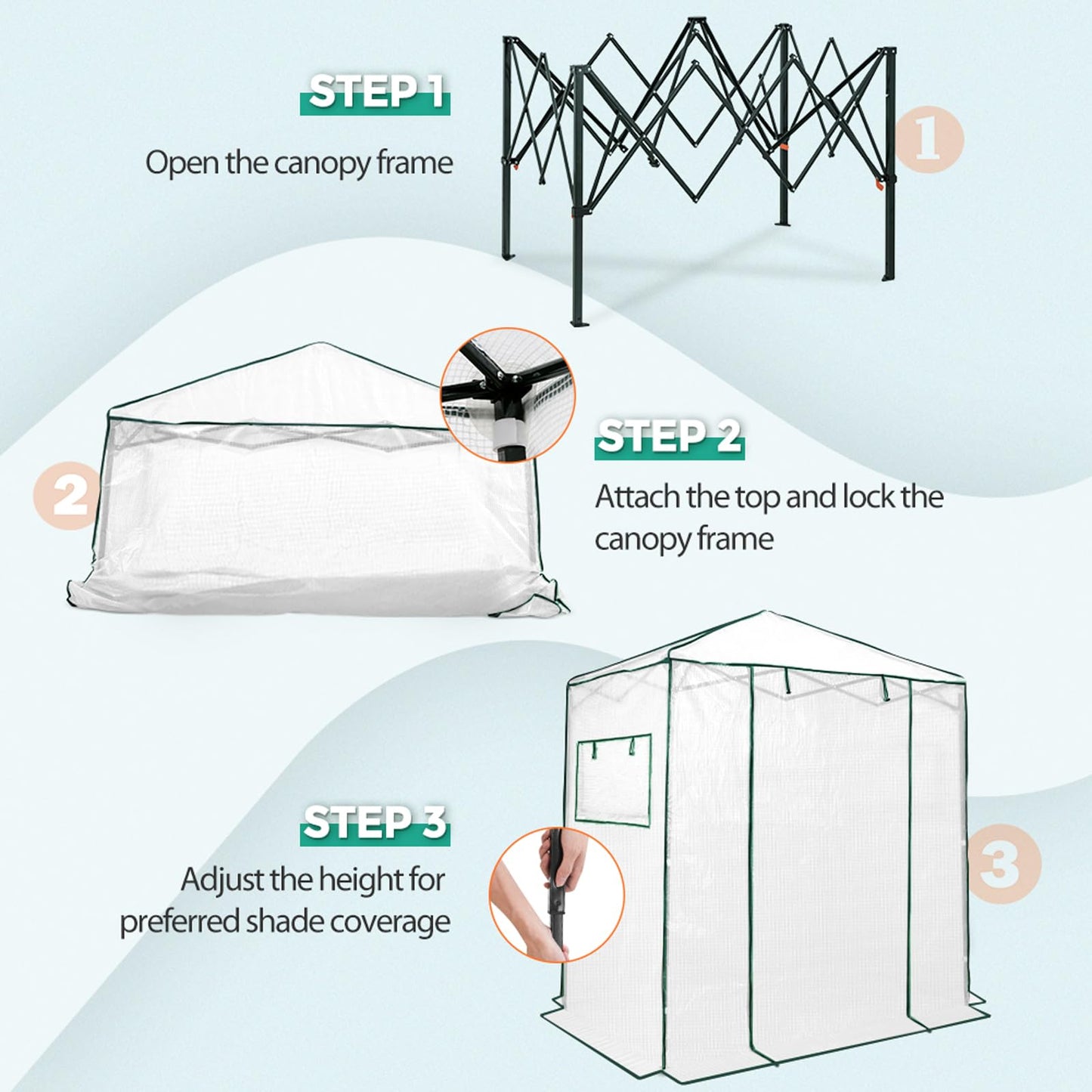 EAGLE PEAK 6x4 Portable Walk in Greenhouse, Pop Up Indoor Outdoor Greenhouse, Green House Kit with Zippered Roll-Up Doors and Windows, PE Cover, Clear/White