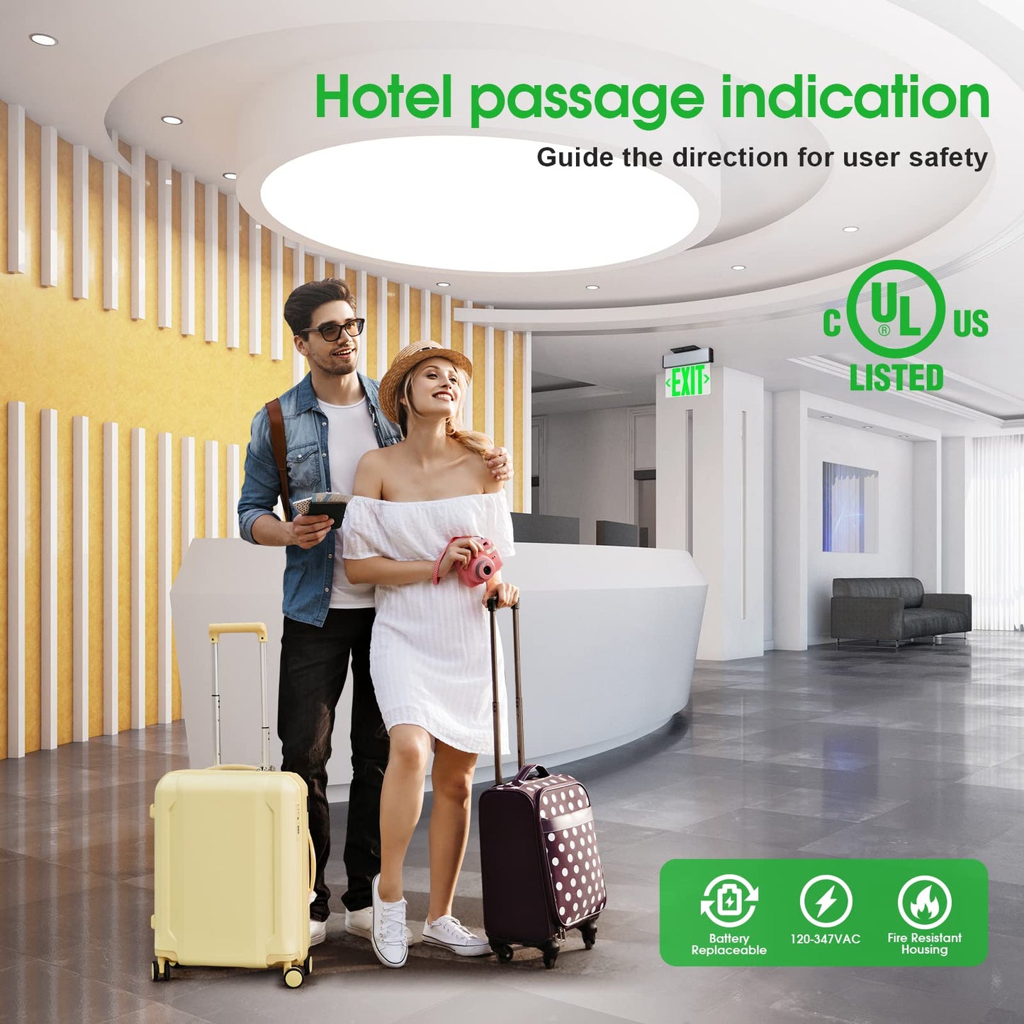 Green LED Edge Lit Exit Sign Brushed Aluminum Housing, UL Listed Emergency Exit Signs Single Sided Clear Acrylic with Battery Backup, AC 120-347V Hardwired Exit Lights, Top/Side/Wall Mount (4 Pack)