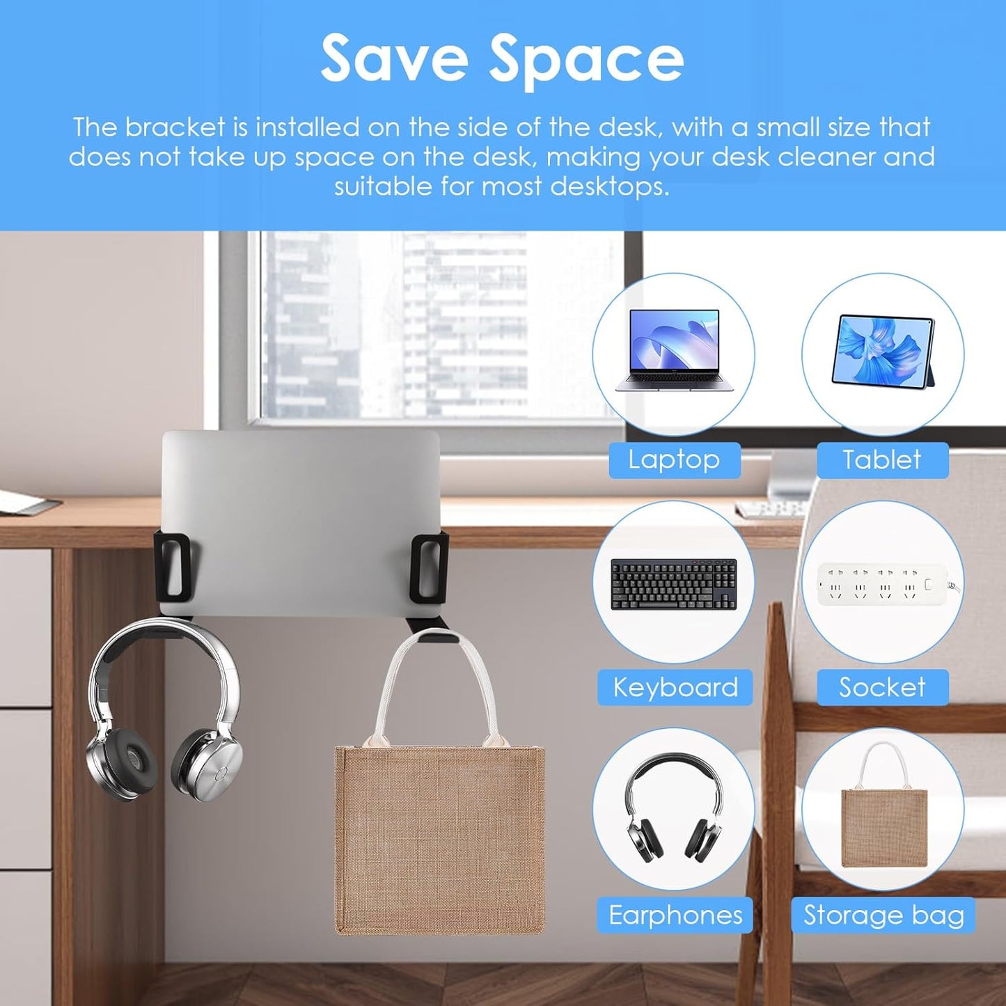 WHQLANG Laptops,Tablets,Keyboards,Backpack Desk Side Laptop Holder, Vertical Desk Side Storage Laptop Holder