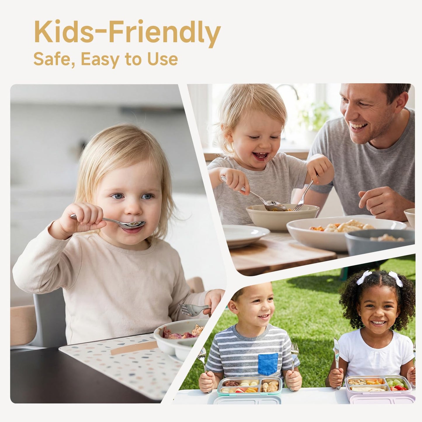 KINGSTONE Toddler Utensils Set, 6-Piece Small Forks & Spoons, 18/10 Stainless Steel, Cat & Dog Print, Ergonomic Self-Feeding Kids Flatware for Home, Travel & Preschool