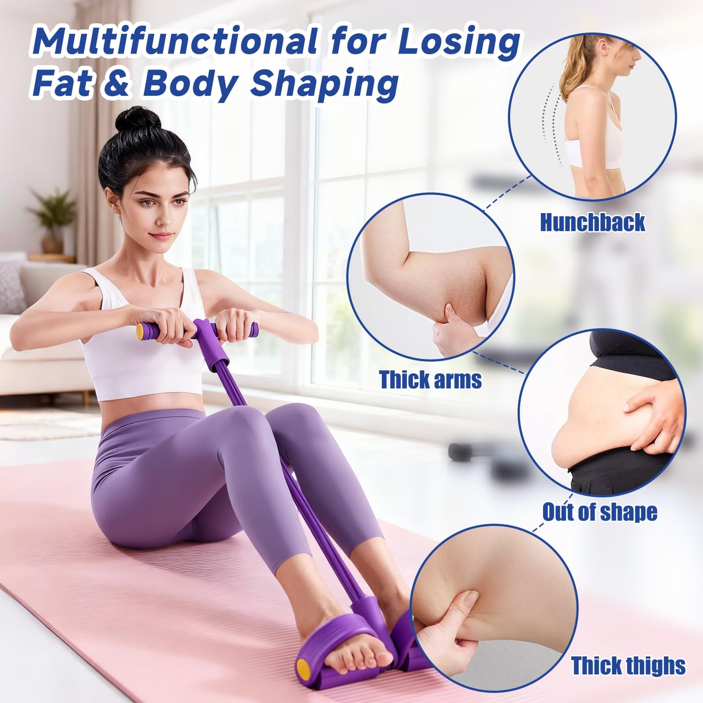 Pedal Resistance Band with Handles, 8 Tube Exercise Bands for Home Workout, Multifunctional Fitness Equipment for Abs, Waist, Legs & Full Body Training, Portable Foot Pedal Resistance Trainer