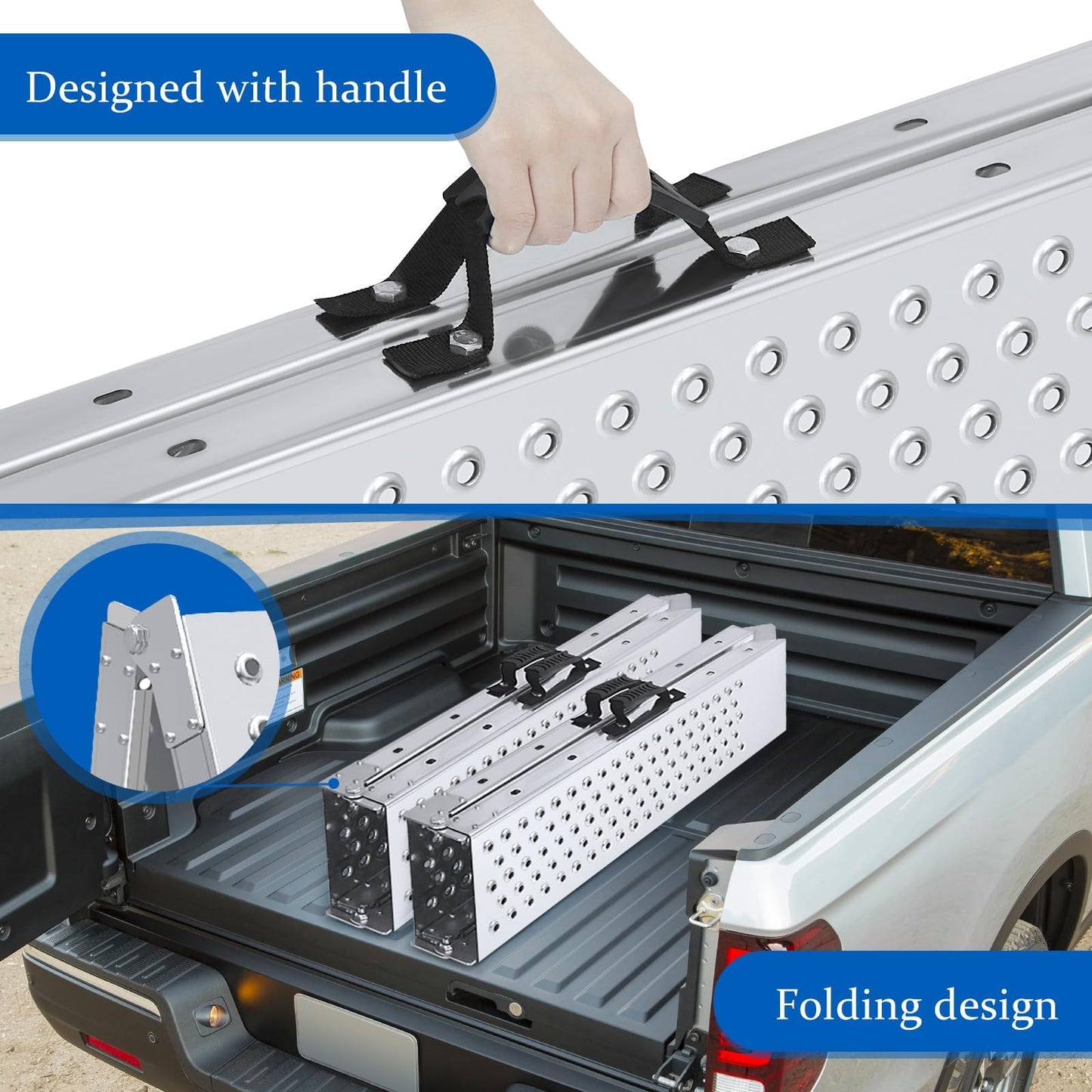 HQSLC 77.7 inches Long and 8.6 inches Wide Heavy Duty Folding Loading Ramp, 1500lb Capacity, Motorcycle; Lawn Mower; Snow Plough; Bikes; ATV; UTV; Golf Carts,Circular Hole, Pack of 2