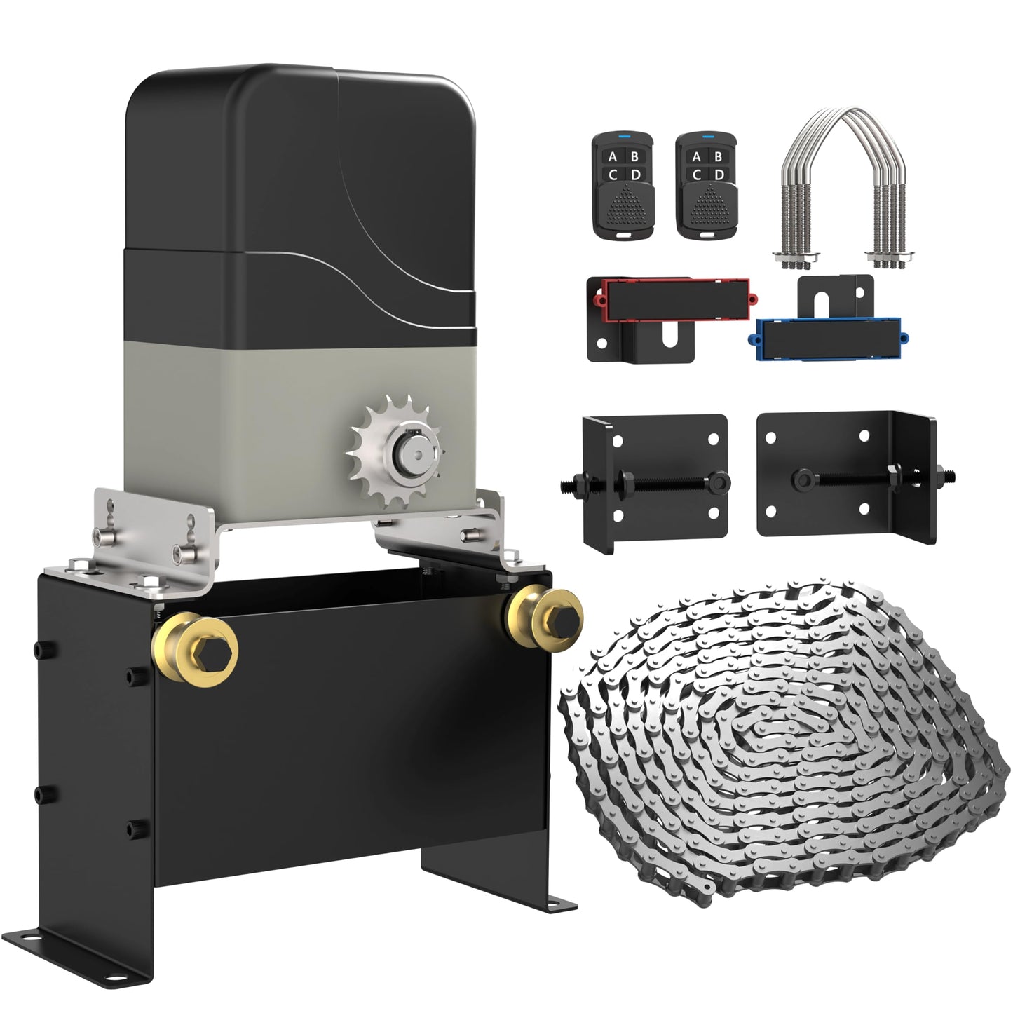 Blütezeit 1100lb Sliding Gate Opener - Chain Drive Electric Gate Motor with 2 Remotes & 16.4ft Chains Hardware Kit, Automatic Slide Gate Operator for Driveway Gates Acess System