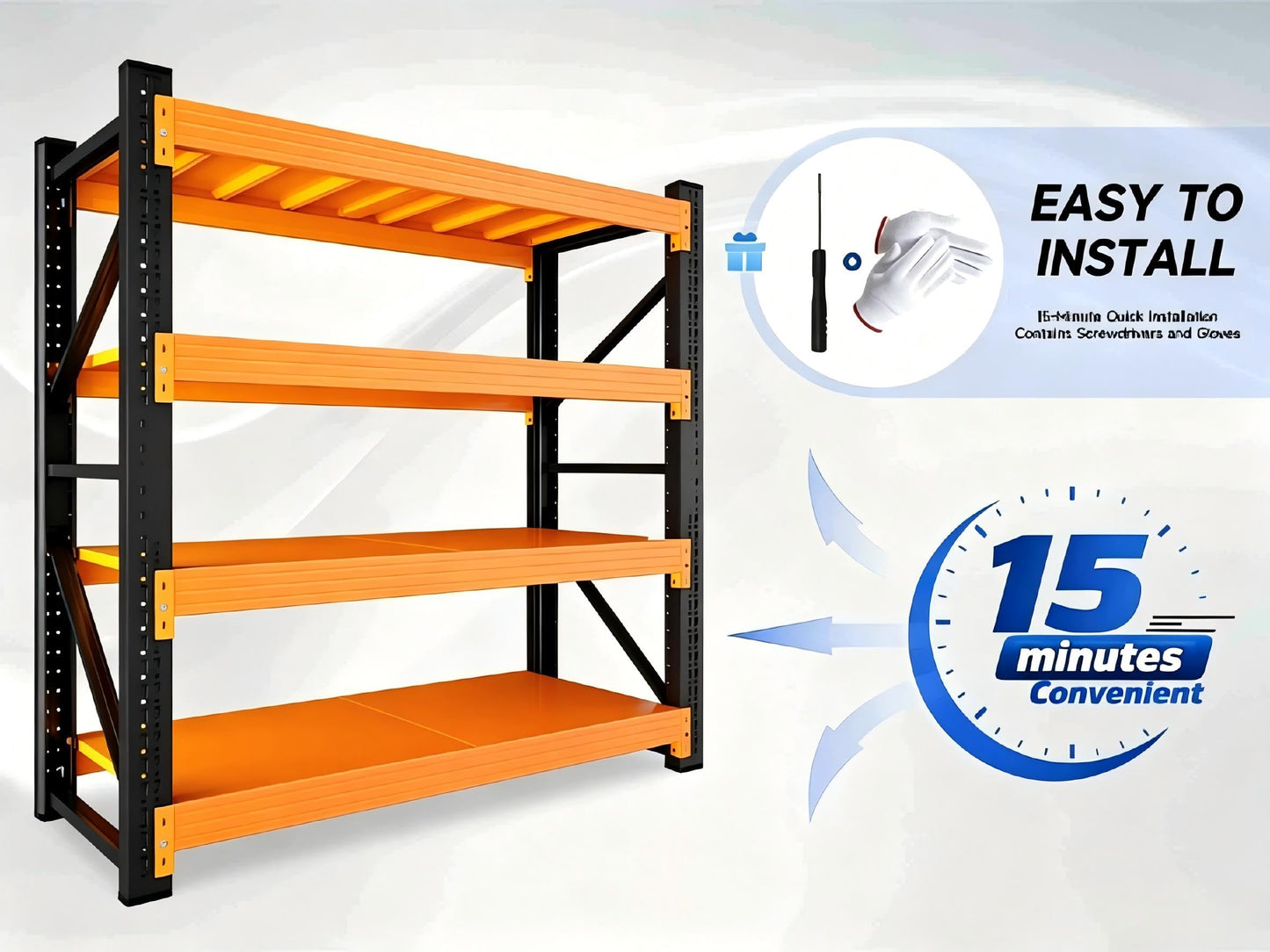 Kobito 59" W Garage Storage Shelves,3000LBS Garage Shelving Heavy Duty Adjustable Shelving Unit,4 Tier Metal Utitly Shelves Industrial Shelving for Warehouses,Basement,Black-Orange