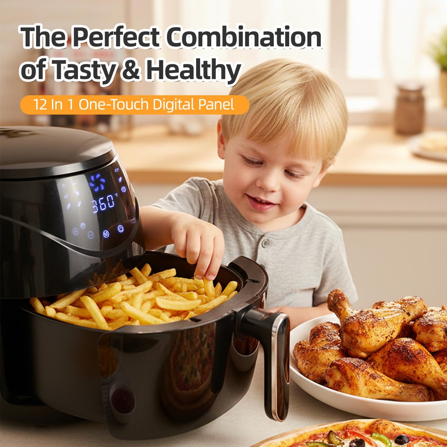 Air Fryer 6.5 QT Extra Hot Air Fryer for Crispy Cooking Bake Roast Nonstick High Gloss Black Finish Perfect for Healthy Meals Kitchen Appliance