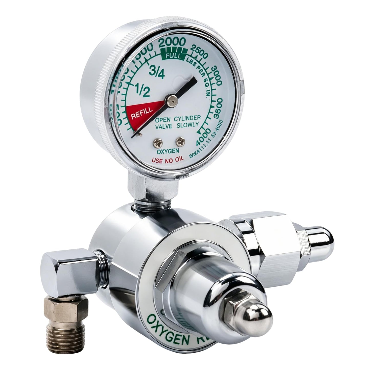 M1-540-P Oxygen Regulator, M1 Series Preset Pressure O2 Regulator for Oxygen Concentrator & Tank, CGA540 Nut/Nipple Inlet, 3000 PSI, Chrome Brass Body
