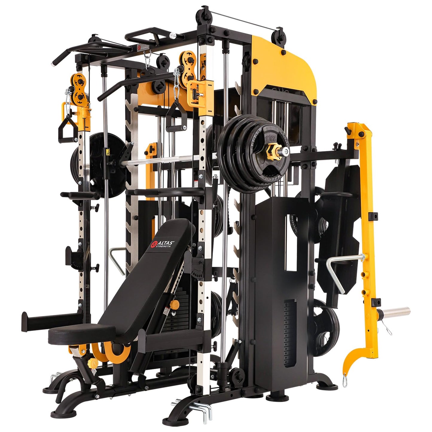 Altas Strength 3061B Smith Machine with Adjustable Lever Arms, 2:1 Pulley Ratio All-in-One Home Gym System, Commercial Grade Squat Rack with Dual 440lbs Weight Stacks & Attachment (Safe Solo Training)