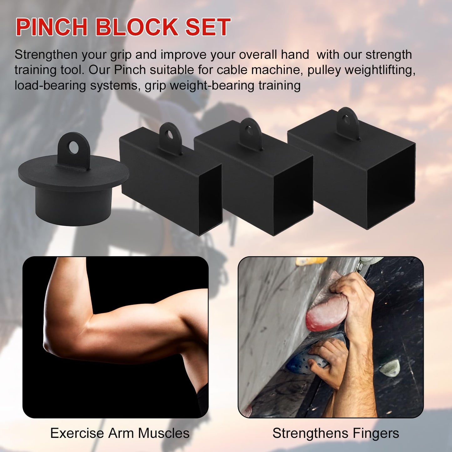 Block Strength Set, Workout Climbing Power Grip, Hand Grip Tool For Cable Machine, Forearm Finger Exerciser With Loading Pin, Strengthener Equipment Climbing Training