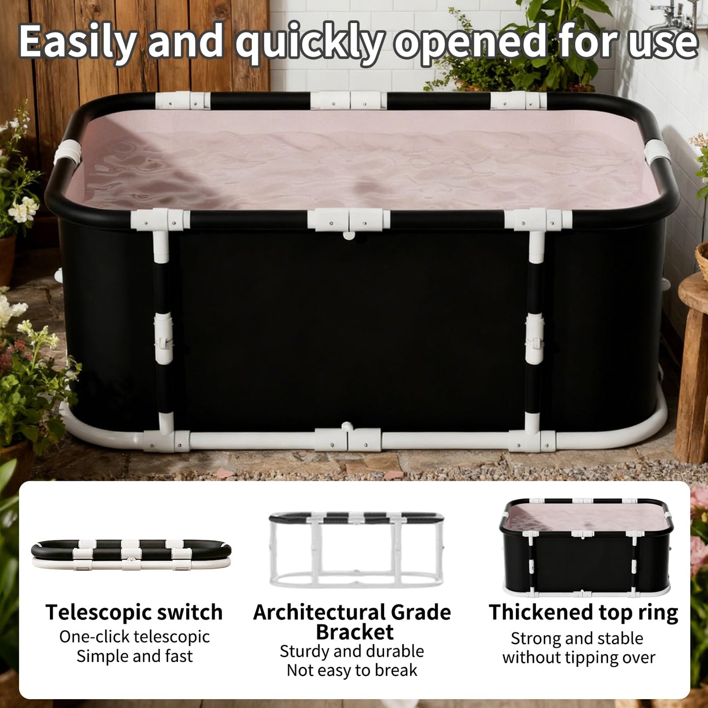 GENDLTHIJ Portable Foldable Ice Bath Tub, Large Portable Soaking Bath Tub for Home Outdoors Gyms (3-piece Set)
