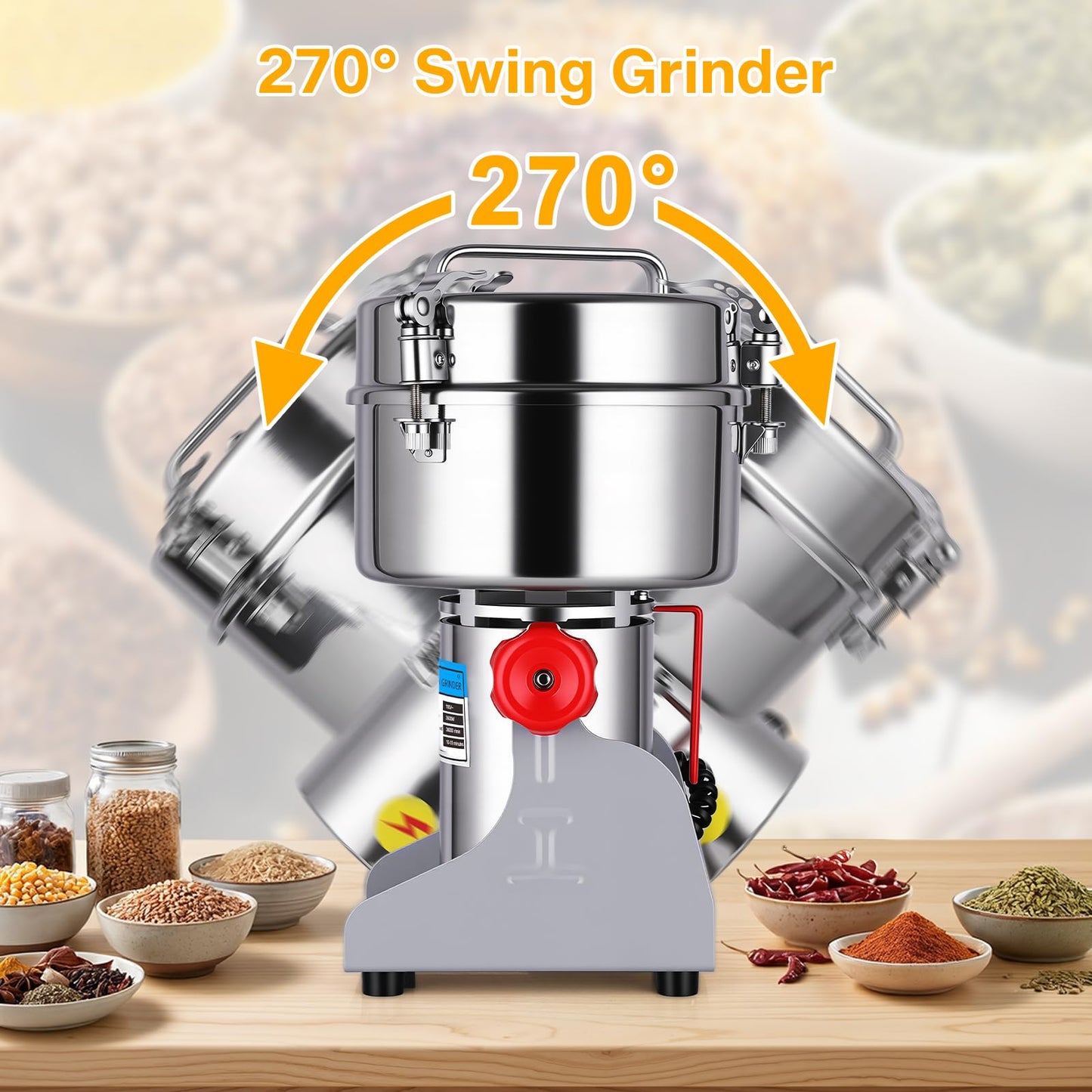 Jivoxia 3000G Grain Mill, 3600W Flour Mill Grinder for Home, 36000 RPM Electric Stainless Steel Grinder for Commercial & Kitchen Use, 270° Swivel for Soybean, Millet, Coffee and Other Dry Foods
