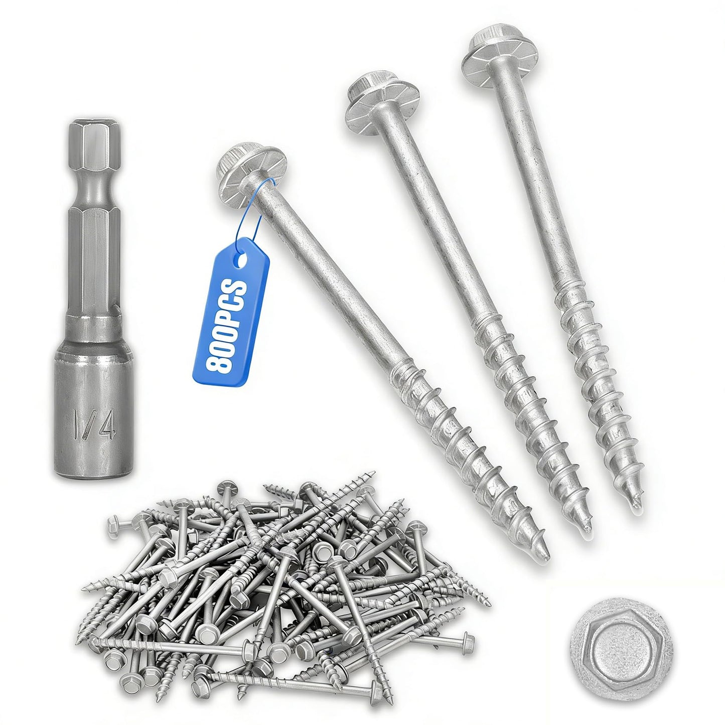 #9 x 1-2/2" Joist Hanger Screws, Silver / 0.370"-Dia Heavy‑Duty Deck Screw, Replace Simpson 9212R500 Connector Screws & 10DNails,1/4" Hex Socket Wood Screws,800pcs