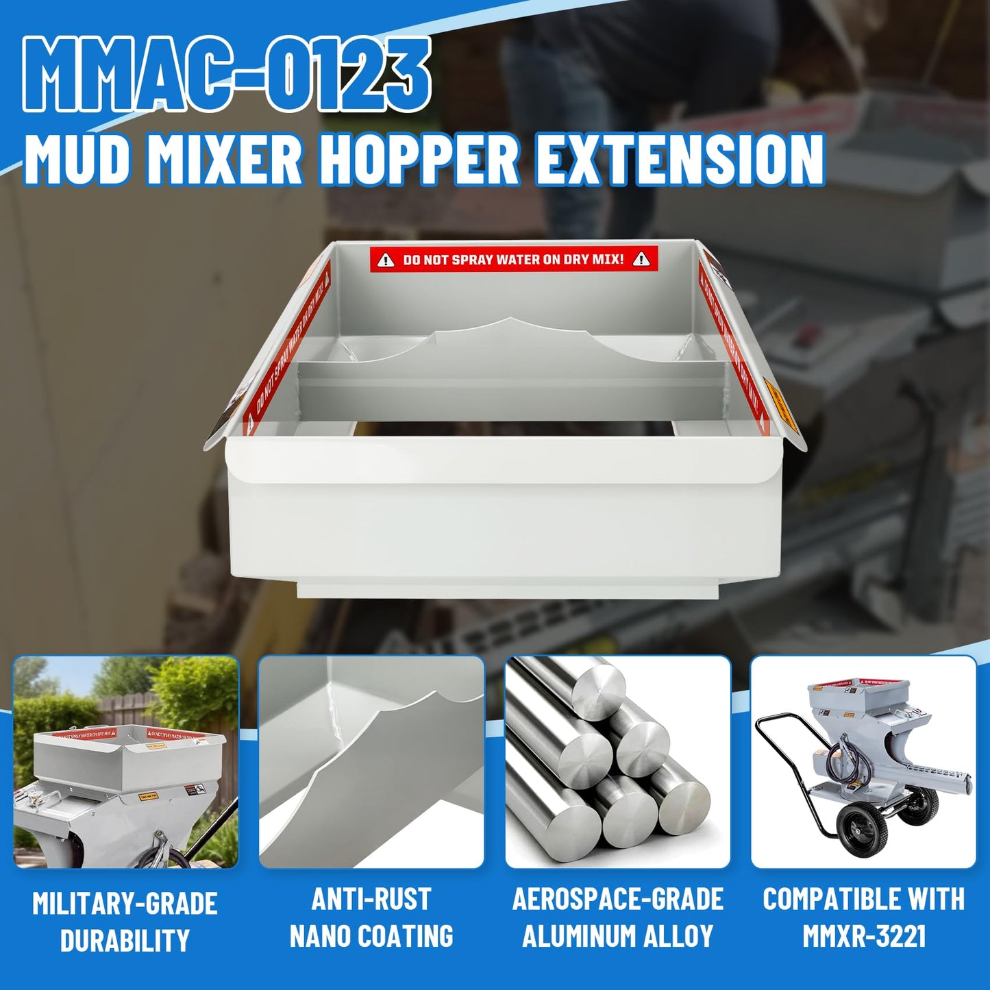𝑼𝒑𝒈𝒓𝒂𝒅𝒆 MMXR-3221 Mud Mixer Set, MMAC-0123 Mud Mixer Hopper Extension and MMAC-0133 Chute Extension, Rust Resistant Heavy-Duty Steel, for Large Construction, 3-Yr Service