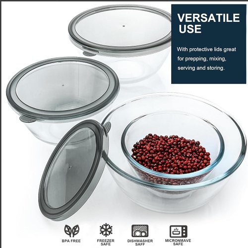 MCIRCO Glass Mixing Bowls Set - 4 Nesting Bowls with Lids for Meal Prep & Food Storage | BPA-Free, 0.8-4.8 Qt