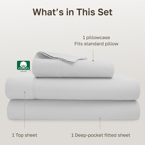 California Design Den Twin XL Bed Sheets Set - 100% Cotton, 400 Thread Count, Silky Smooth Sateen, Breathable - Silver