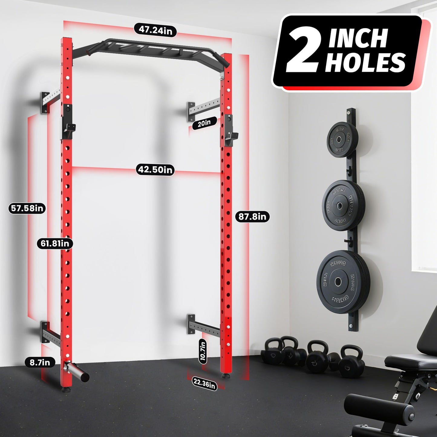 Garvee Wall Mounted Power Rack, 1600LB Commercial Squat Rack for Home Gym with Multi-Grip Pull Up Bar, j-Cups & Landmine Attachment for Home and Garage Gym