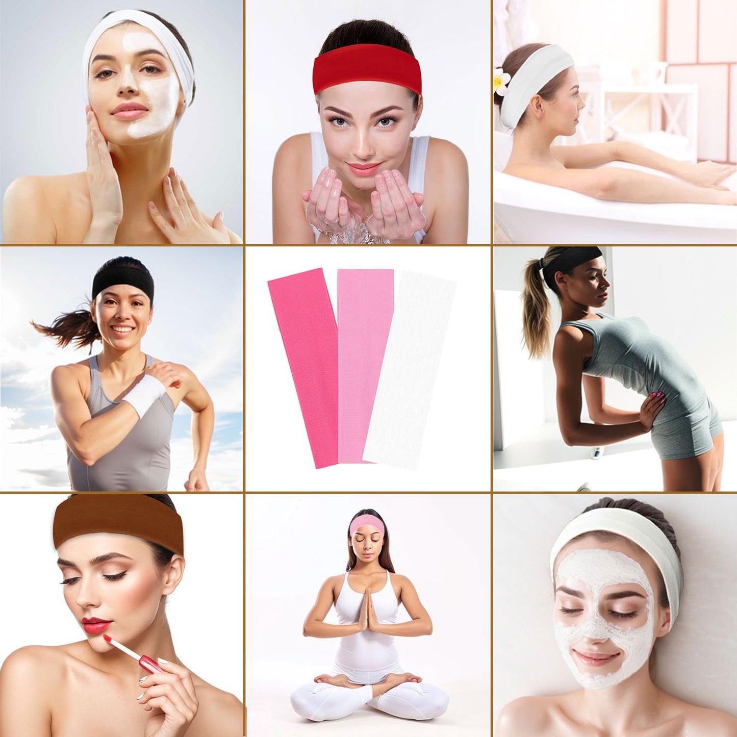 Fecawd 3PCS Headbands for Women Non Slip Elastic Sweat Hairbands Fashion Sports Hair Bands Soft Cloth Fabric Stretchy Headband for Workout Yoga Running