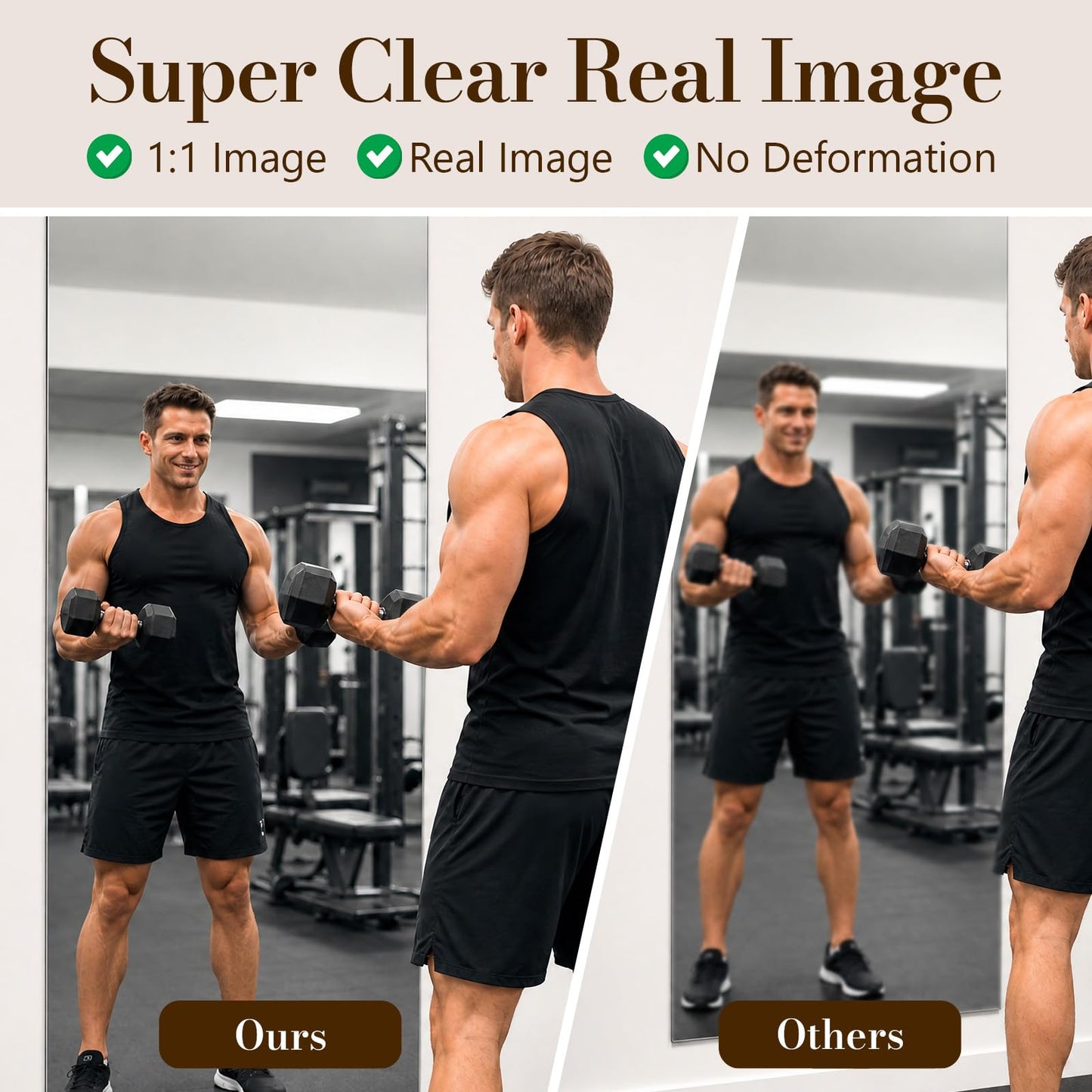 brisafe Home Gym Mirror, 72X36 Inch(Each)-2PCS Large Frameless Tempered Glass Full Body Wall Mounted Mirror for Gym, Yoga, Exercise, Dance Studio