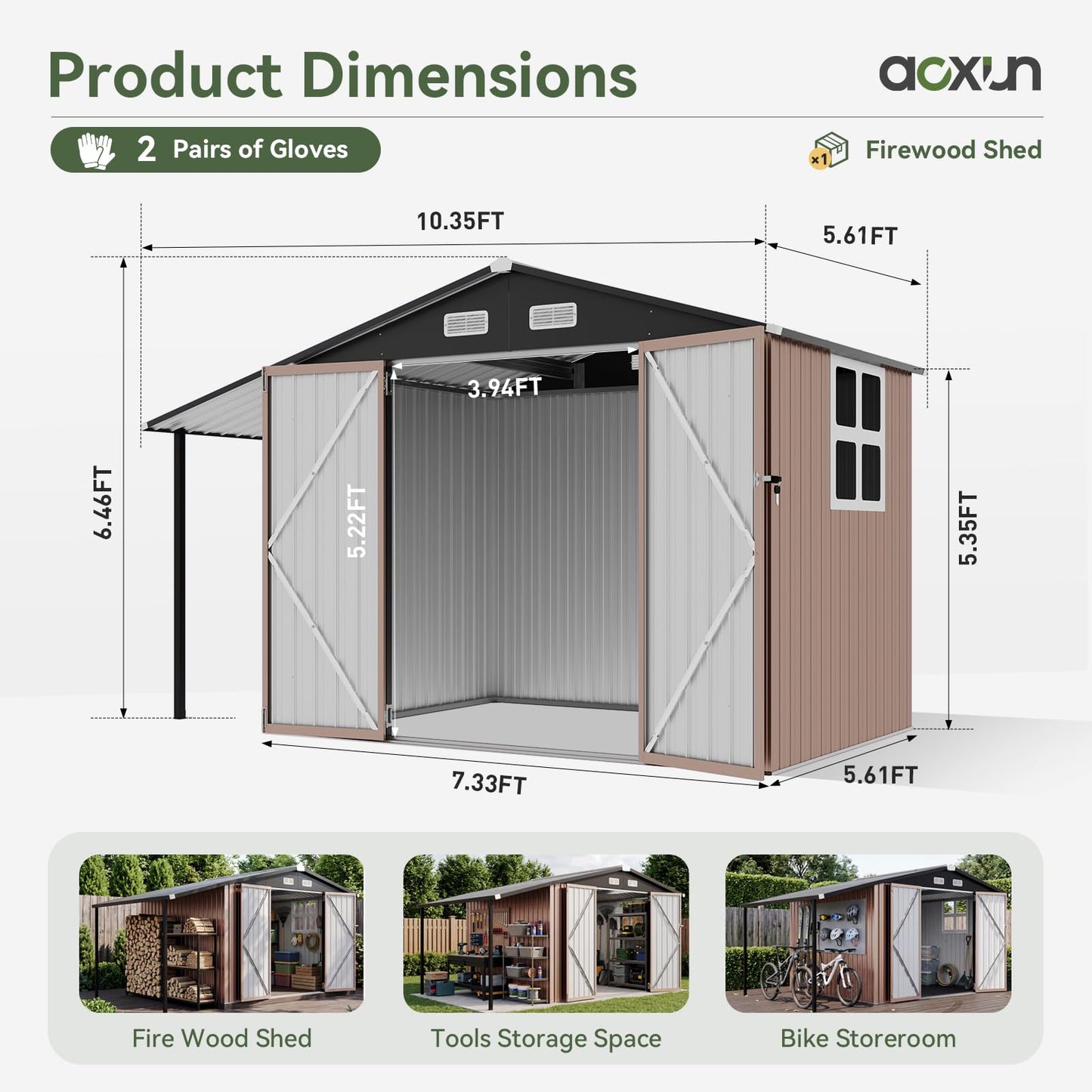 Aoxun 6x10 FT Outdoor Storage Shed Metal Lean to Sheds with Gazebo,Open Firewood Storage,Garden Shed with Lockable Doors,Sloped Roof,Windows, 2 in 1 Large Tool Shed for Patio, Backyard, Lawn
