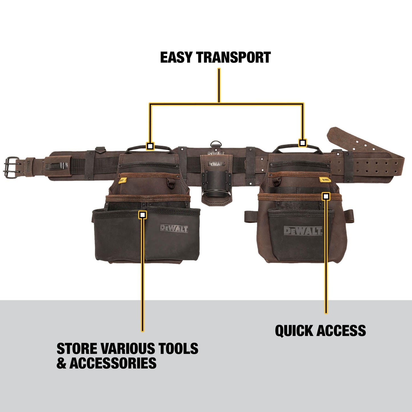 DEWALT Leather Tool Belt Organizer with 18 Pockets, Heavy Duty Construction (DWST550113)