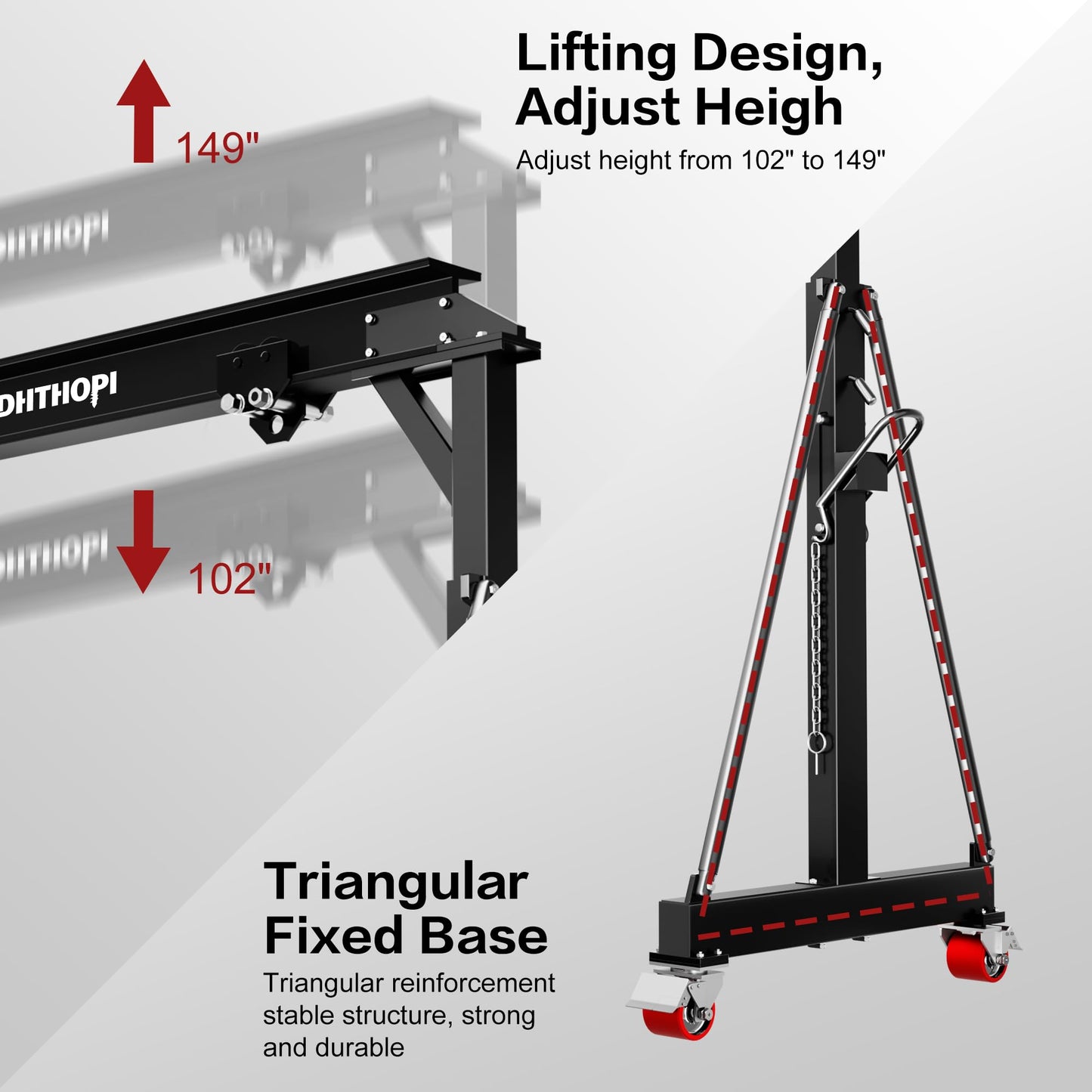 LDHTHOPI 3 Ton Gantry Crane, 6600LBS Adjustable Gantry Crane with 8.53-12.47ft Height, Shop Lift Hoist with Manual Trolley, Hook & Shackles for Warehouse, Factory,Auto Repair & Construction,Black