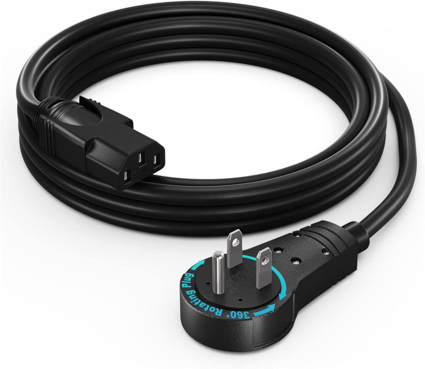 Maximm 6 360 3 16 5-15P IEC13 Monitor Computer Power Cord Ft Flat Plug Rotating PC Cable Prong for, Desktop, Printer