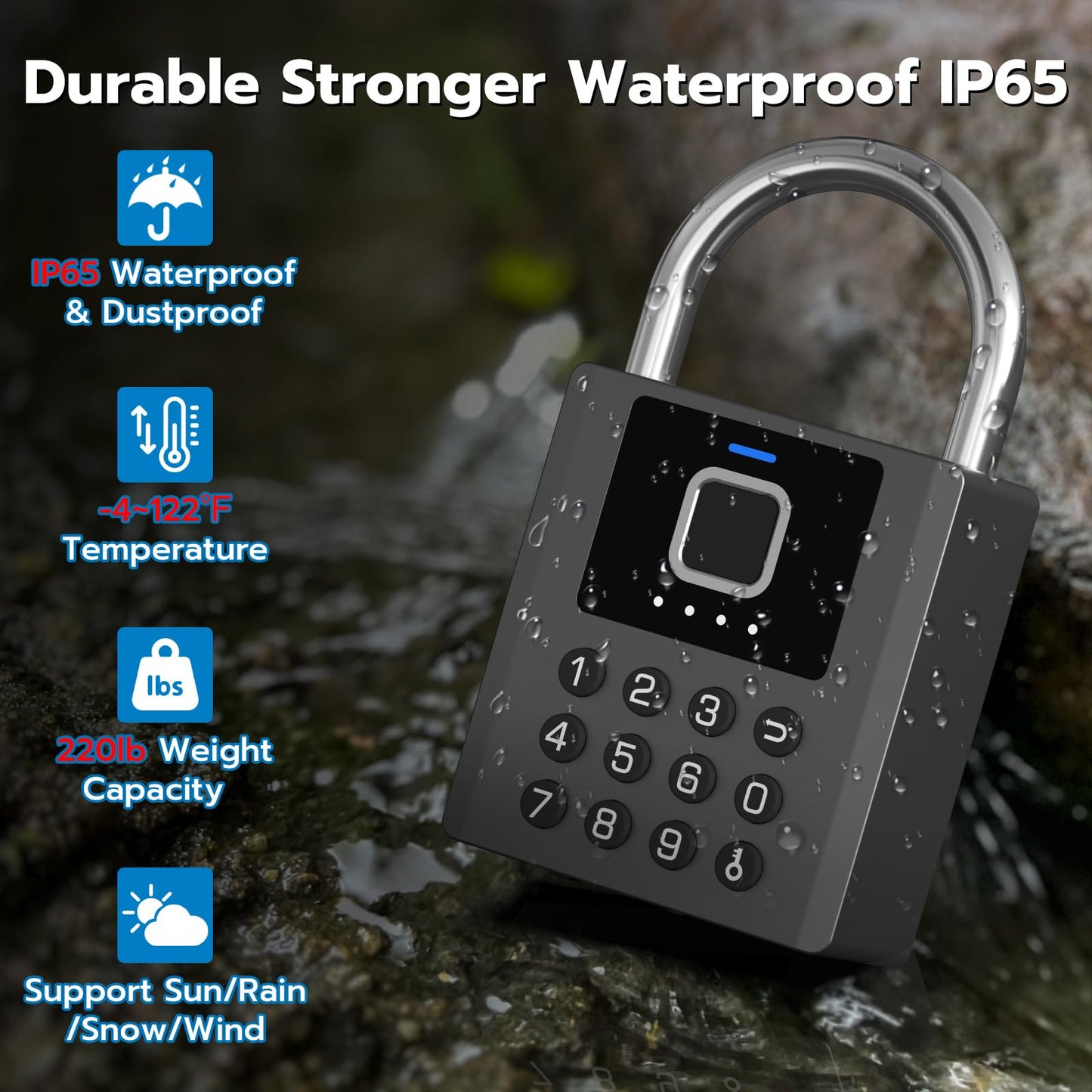 Foxlock Heavy Duty Smart Padlock with Key, Fingerprint Pad Lock with Code Keypad, Waterproof Electronic Digital Combination Lock for for Gate Outdoor Fence Storage Unit Outdoor Fence Shed Gym