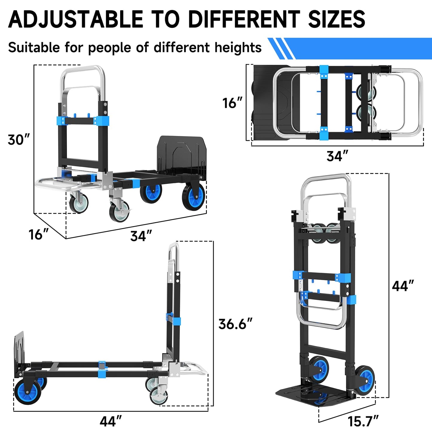 2026 New 3-in-1 Folding Hand Truck & Dolly Cart, 600LB Capacity, Converts to 2-Wheel Upright Dolly with Extendable Handle & Front Brake Wheel - Ideal for Household Moving, Relocation & Transport