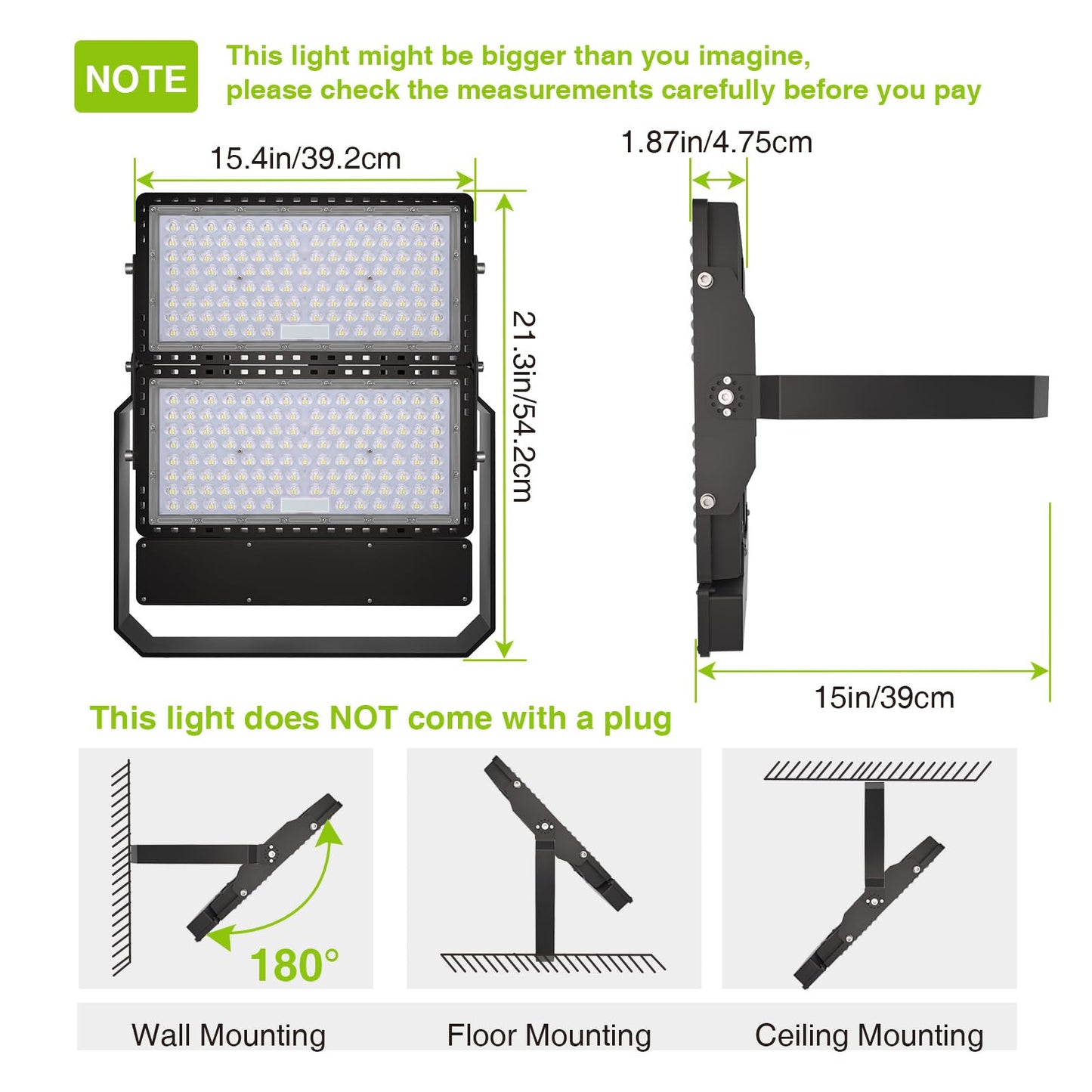 STASUN 600W 90000LM LED Flood Stadium Light with Photocell, 100-277V Dusk to Dawn Outdoor Lighting, 5000K Daylight, IP67 Waterproof, ETL Certified for Sport Courts Arena Parking Lot