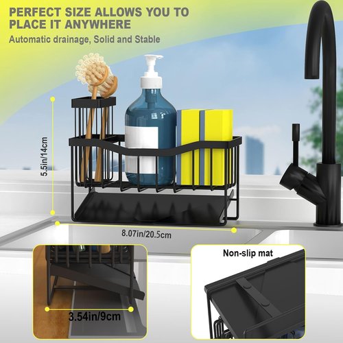Fssvcd Maifan Kitchen Sink Caddy - Rustproof Sponge Holder with Brush Tray | Self-Draining Design
