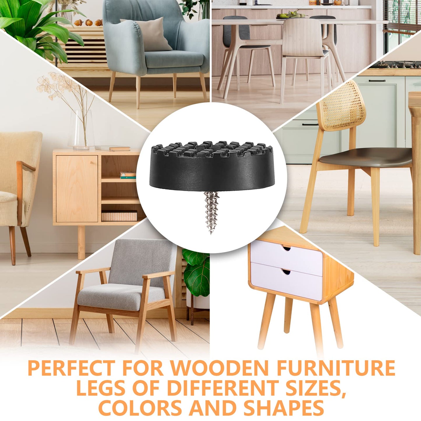 Screw On Rubber Feet for Furniture - 32PCS Black (0.7, 0.95, 1.25 In For Option) Anti Slip Floor Protector for Chair Leg, Heavy Duty Screw Feet, Furniture Pad for Hardwood Floor, Durable Rubber Bumper