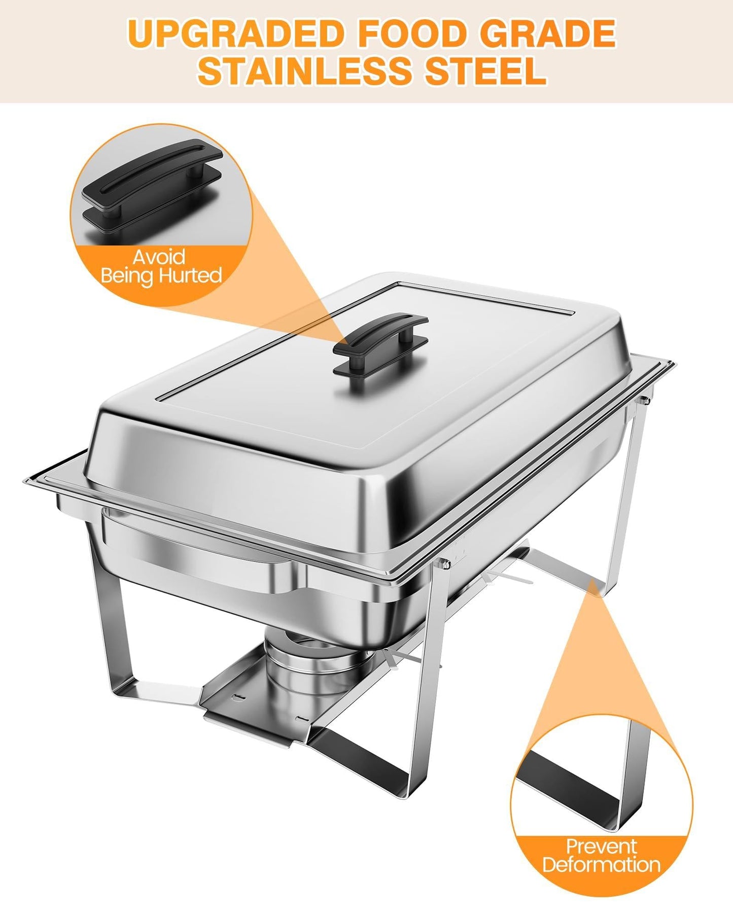 IDEALHOUSE 4-Pack Buffet Chafer Set, Thickened Stainless Steel Food Warmer, 8QT Rectangle Chafing Dishes with Lids & Foldable Frame for Catering & Large Events