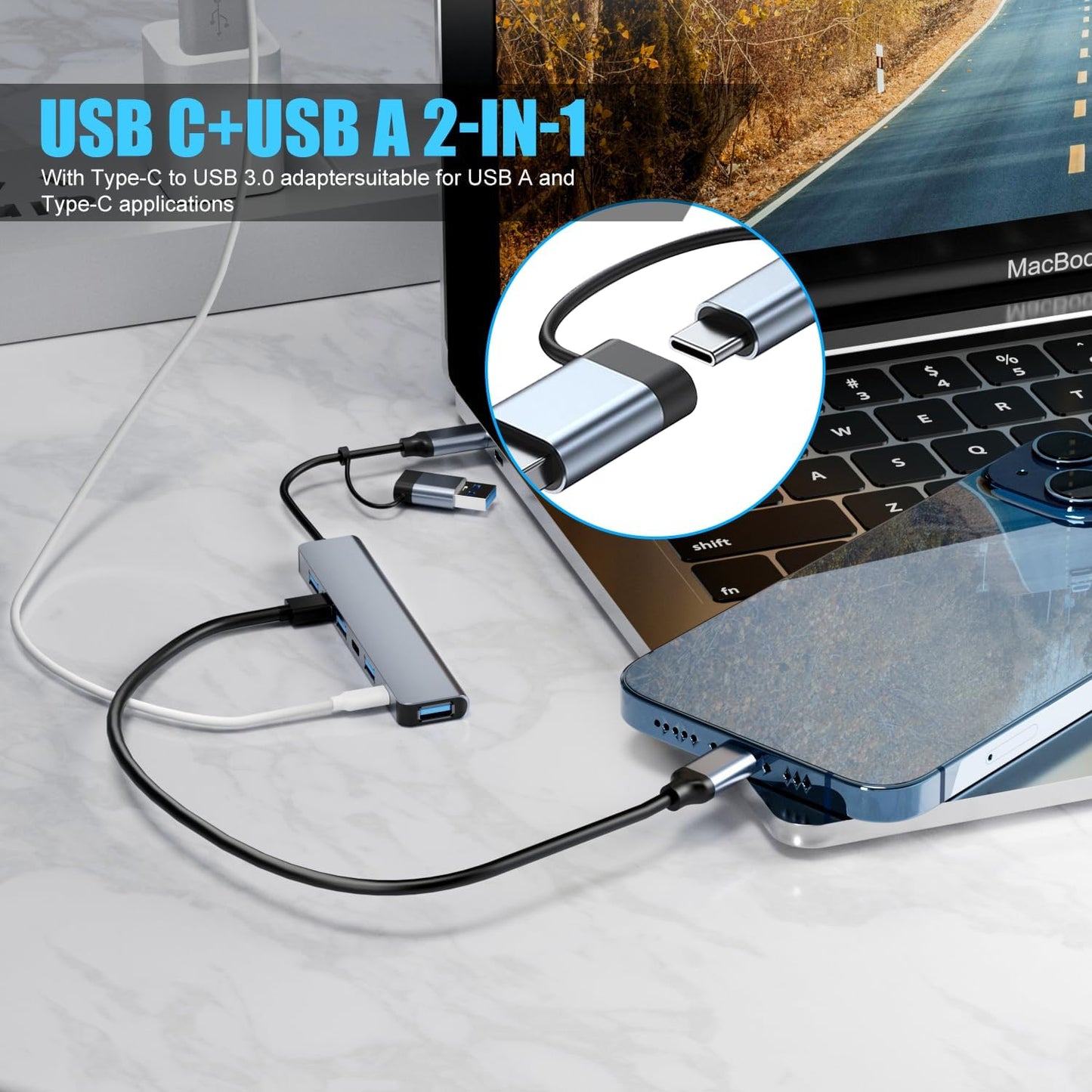 FAWETTY 7 1 2* 5* 3.0 2.0 PS4, Aluminum in USB C/USB Hub, USB C and USB, USB and USB Ports, Ultra Slim Portable USB