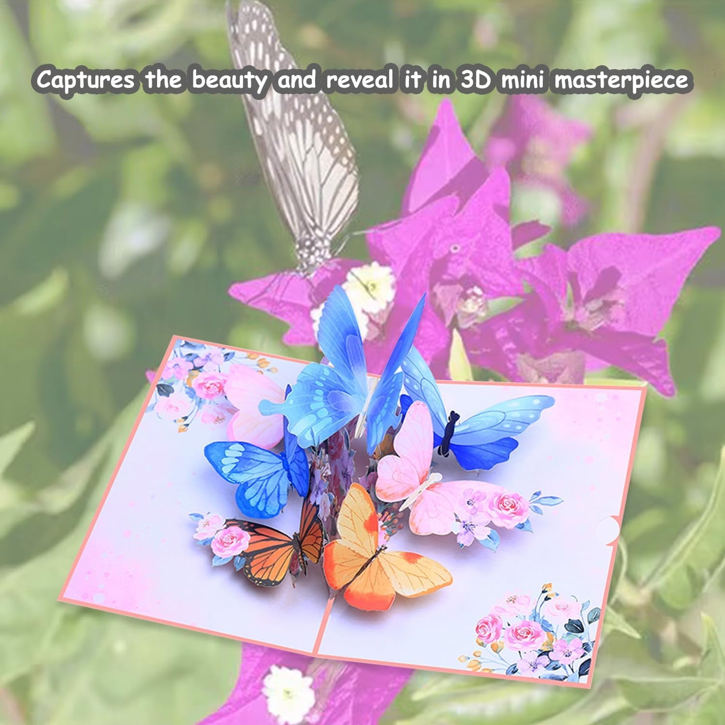 ROBBEAR 3D Butterfly & Flower Pop-Up Greeting Card - Handmade for Birthdays, Mother's Day & Anniversaries