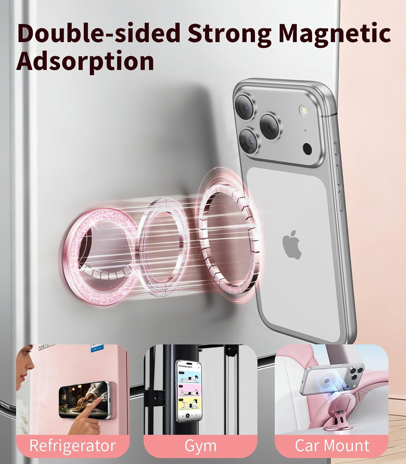 Blissfuhue 17/16/15/14 Portable Double-Sided Magnetic Phone Holder with Mirror, for Magnetic Phone GripFoldable