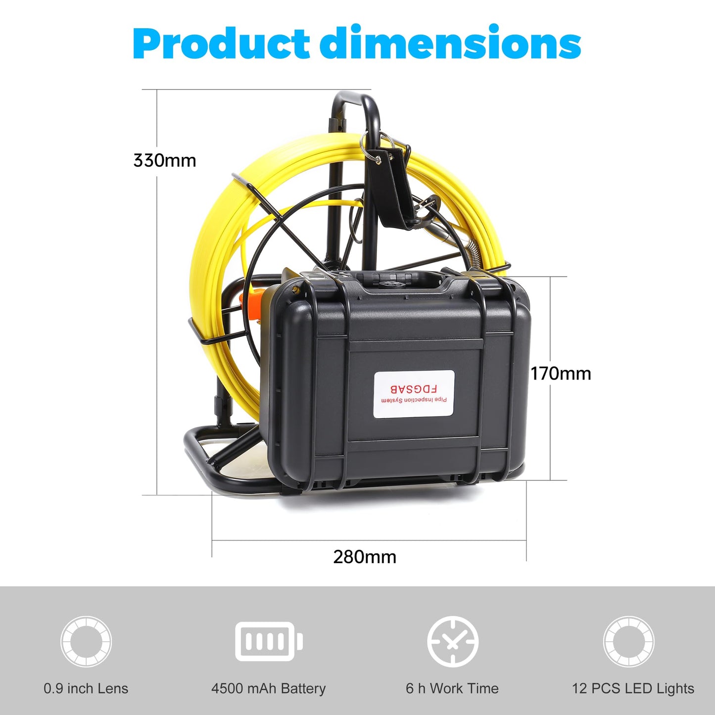 FDGSAB Sewer Camera, 20/50m, 7" Screen Pipeline Inspection Camera Waterproof IP68 w/12 Adjustable LEDs, DVR Function Have 32GB SD Card .for Sewer Line, Duct Drain Pipe Plumbing (164ft/50M DVR)