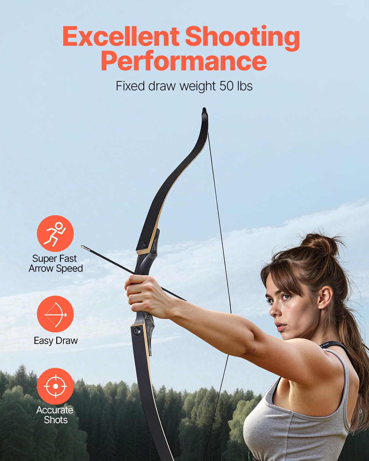 VEVOR Recurve Bow and Arrows Kit, 60 inch Wooden Takedown Bows, Right Handed Ergonomic Archery Recurve Bow Package, Longbow for Outdoor Target Training Practice Hunting, Beginners to Advanced