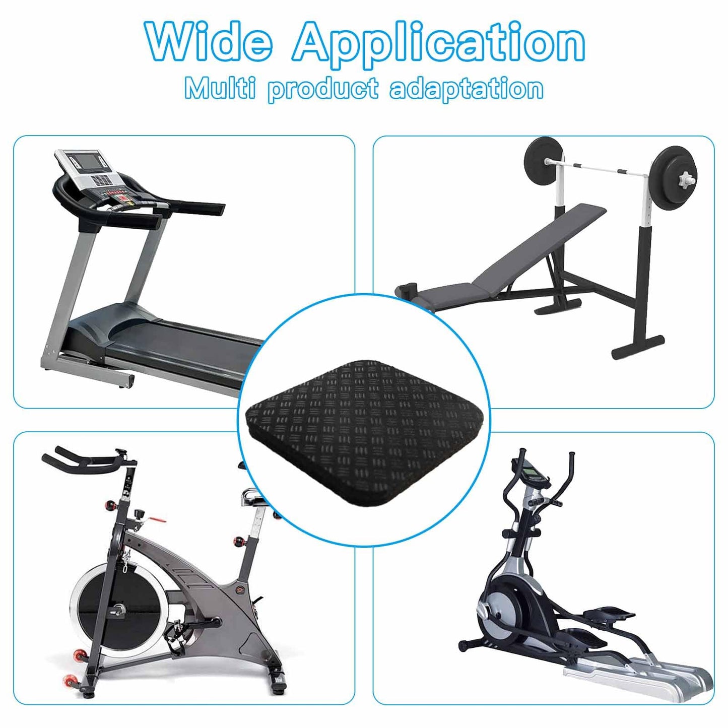 4PCS Non-Slip Treadmill Mat Pads, 4x4 Inch High Density Silicone Exercise Equipment Mat - Double-Sided Anti Vibration Pad for Treadmill, Walking Pad, Exercise Bike, Floor Protection (Square, 4 PCS)