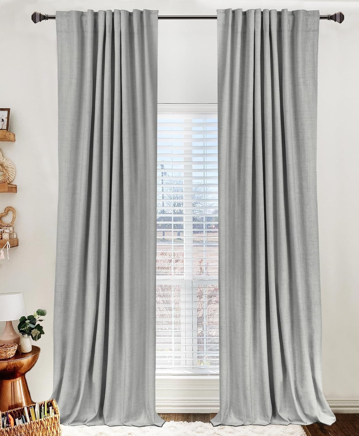 Skiennix 100% Blackout Linen Curtains - Thermal Insulated Drapes for Bedroom | 2 Panels Set, 50" W x 84" L, Ash Grey
