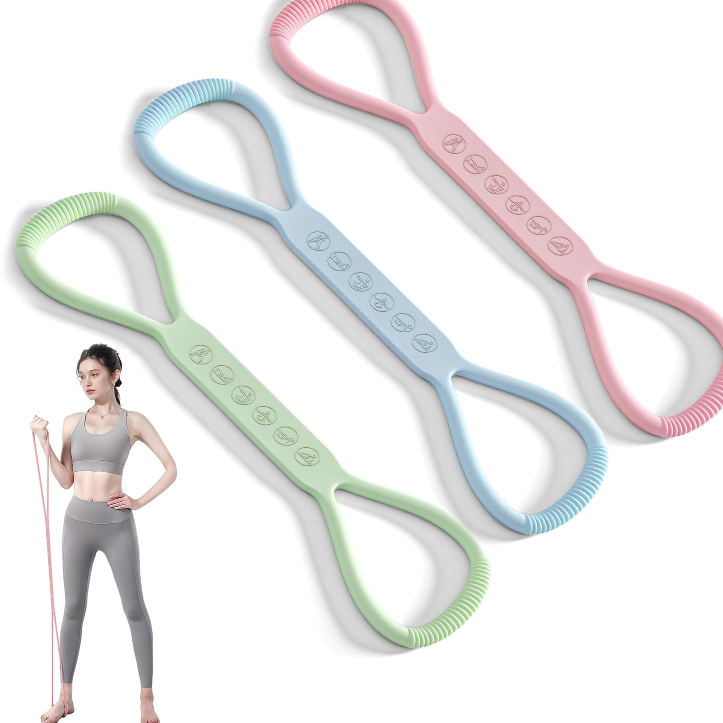 PROIRON Figure 8 Resistance Bands with Handles Exercise Band 15/25/35LB Stretch Bands for Yoga arm Chest and Shoulder Stretch Resistance Band for Women- Set