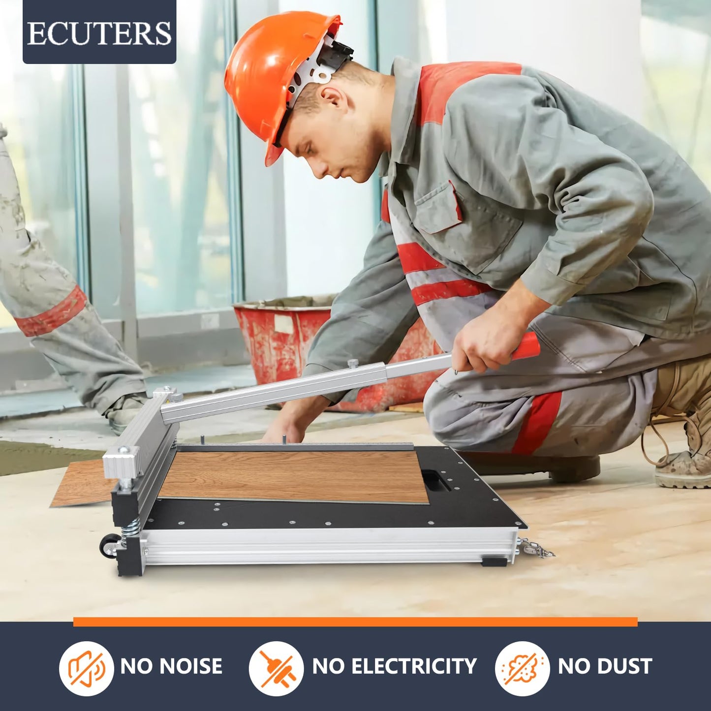 ECUTERS 13“ Laminate Floor Cutter with Wheels, Heavy Duty Vinyl Floor Plank Cutter, Adjustable Angle Length Cutting 17mm Thick LVP SPC WPC Engineered Wood