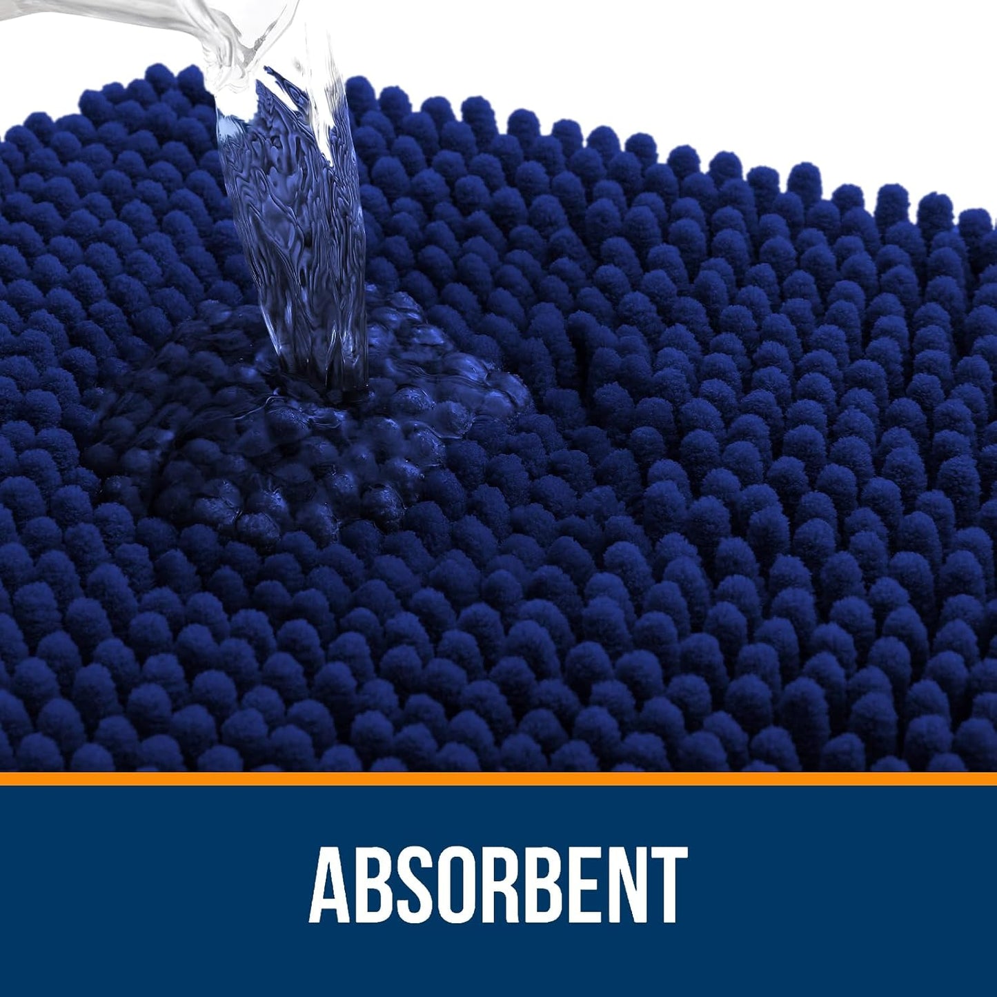 OLANLY Large Bathroom Rugs - Extra Soft Chenille Bath Mat with Rubber Backing | 59x35 Inches, Navy